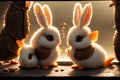 Unusual Easter symbols, fluffy white rabbit-fish creatures. AI generated illustration