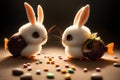 Unusual Easter symbols, fluffy white rabbit-fish creatures. AI generated illustration