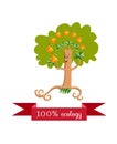 Unusual ecology icon. Merry fabulous pear tree, juggling fruit on white background.