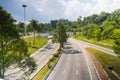 Unusual empty highway in the malaysia capital Kuala Lumpur near Jalan Parlimen. Where normally car follows car and daily traffic