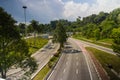 Unusual empty highway in the malaysia capital Kuala Lumpur near Jalan Parlimen. Where normally car follows car and daily traffic