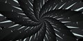 Unusual extraordinary beautiful wide horizontal illustration of a spiral black and white flower with numerous sharp Royalty Free Stock Photo