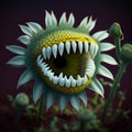 Unusual fantastic magical flower carnivorous chamomile with teeth, horror