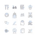 Unusual fascinations line icons collection. Cryptography, Entomology, Conlanging, Genealogy, Taxidermy, Palindromes