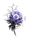 Unusual halloween design - weird flower with eye, branches. Watercolor