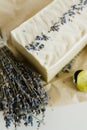 handmade soap close up on a white table with flowers Royalty Free Stock Photo