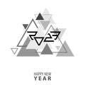 2023. Unusual `Happy New Year` card with gray triangles
