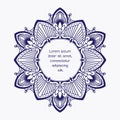 Unusual, hexagonal, blue lace frame, decorative element with empty place for your text. Vector illustration.