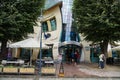 An unusual house with curved windows in the coastal town of Sopot on the shores of the Baltic Sea. Poland.