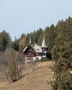 Unusual house in the Lauterbrunnen Valley, Switzerland, high up above the village of Wengen in the Swiss Alps.