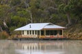 An unusual houseboat moored on the banks of the Murray River near Waikerie in South Australia