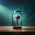 Surreal jellyfish swimming in a bottle of water - ai generated image Royalty Free Stock Photo