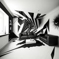 Unusual interior design of the living room in black white colors Royalty Free Stock Photo