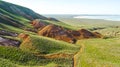 Unusual landscape. Mountain Big Bogdo in the Astrakhan region, Russia. Sacred place for practicing Buddhism. Royalty Free Stock Photo