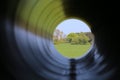 Unusual look through a big steel pipe