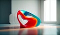 Unusual modern futuristic chair. Blue and orange armchair in white room. Generative AI