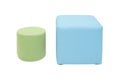 unusual modern green and blue geometric padded stools upholstered with fabric