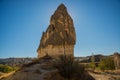 Unusual mountains in Sunny weather in summer. Beautiful landscape in summer with hills. Cappadocia, Anatolia, Turkey Royalty Free Stock Photo