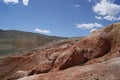 Tourists on the Martian landscapes of Chagan-Uzun in Altai in summer.