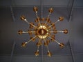 Unusual perspective under a magnificent chandelier in church