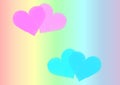 Pink and light blue pairs of hearts on the background of the color of the rainbow