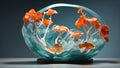 Unusual plants with orange petals in a glass ball.