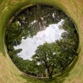 Unusual rabbit hole panorama of park cemetery Ohlsdorf in Hamburg