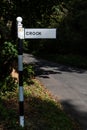 Unusual road sign to Crook village in the Lake District, Cumbria, UK