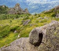 Unusual rocks in the mountains. Nature of mountain Sinyukha, the highest mountain Kolyvan ridge. Altai Krai, Russia Royalty Free Stock Photo