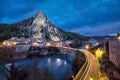 Unusual shaped rock at dusk in Sisteron, France Royalty Free Stock Photo