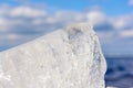 Unusual shapes and textures of ice crystals shallow dof with copy space. Arctic, winter and spring landscape