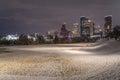 Unusual snow in Downtown Houston at night with snowfall at Eleanor Park Royalty Free Stock Photo