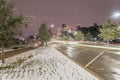 Unusual snow in Downtown Houston and snowfall at Eleanor Park Royalty Free Stock Photo