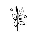 Unusual stem with leaves and pollen. Black silhouette. Clipart