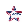 Unusual Stylized star with american flag colors and symbols. Election voting poster. Presidential election 2024 in USA. Start of Royalty Free Stock Photo