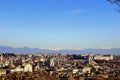 Unusual view of Roma Italy sourrounded by snowcapped mountains