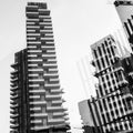 An unusual view of the Torre Solaria Solaria Tower in Milan, Italy