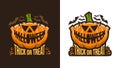 Unusual vintage halloween logo with pumpkin