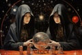 Mystic fortune-tellers reading the secrets of the universe in shimmering crystal balls - Generative AI