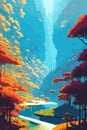 A vector of beautiful nature landscape scenery illustration ai generated