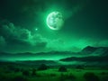 Celestial Verdant Glow: Mesmerizing Green Moonlit Sky