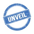 UNVEIL text on blue grungy round stamp