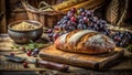 Unveiling Ancient Egyptian Life Hieroglyphs on Papyrus Bread and Grapes Showcase Daily Sustenance and Script Royalty Free Stock Photo