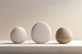 Unveiling Artistry: Three Enigmatic Stone Sculptures on a Minimalistic White Table
