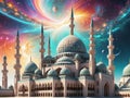 Unveiling a Celestial Mosque Fractal Geometry Meets Intergalactic Minarets in a Stunning Visual Symphony of Celestial Royalty Free Stock Photo