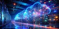 Unveiling the Future of Cloud Computing A Dynamic Visualization of Interconnected Server Nodes and Data Streams Royalty Free Stock Photo
