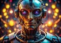 Unveiling the Future of Robotics A CloseUp Look at a Sophisticated AIPowered Robot Face with Glowing Eyes and