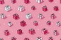 Unveiling gift. Seamless pattern. Bright gift boxes. Hand drawn. Minimalist style Royalty Free Stock Photo