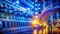 Unveiling the Hidden World of Data Transmission A Nighttime Macro Exploration of Network Patch Panel Connections Royalty Free Stock Photo
