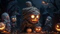 Unveiling the Horror of Ancient Mummies and Sinister Jack-o\'-Lanterns in the Eerie Halloween Cemetery